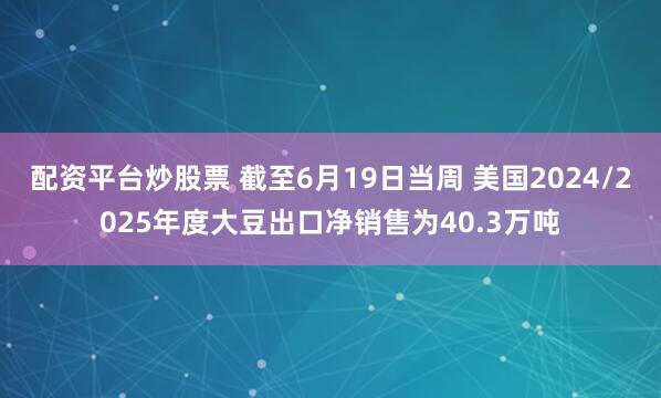 配资平台炒股票 截至6月19日当周 美国2024/2025年度大豆出口净销售为40.3万吨